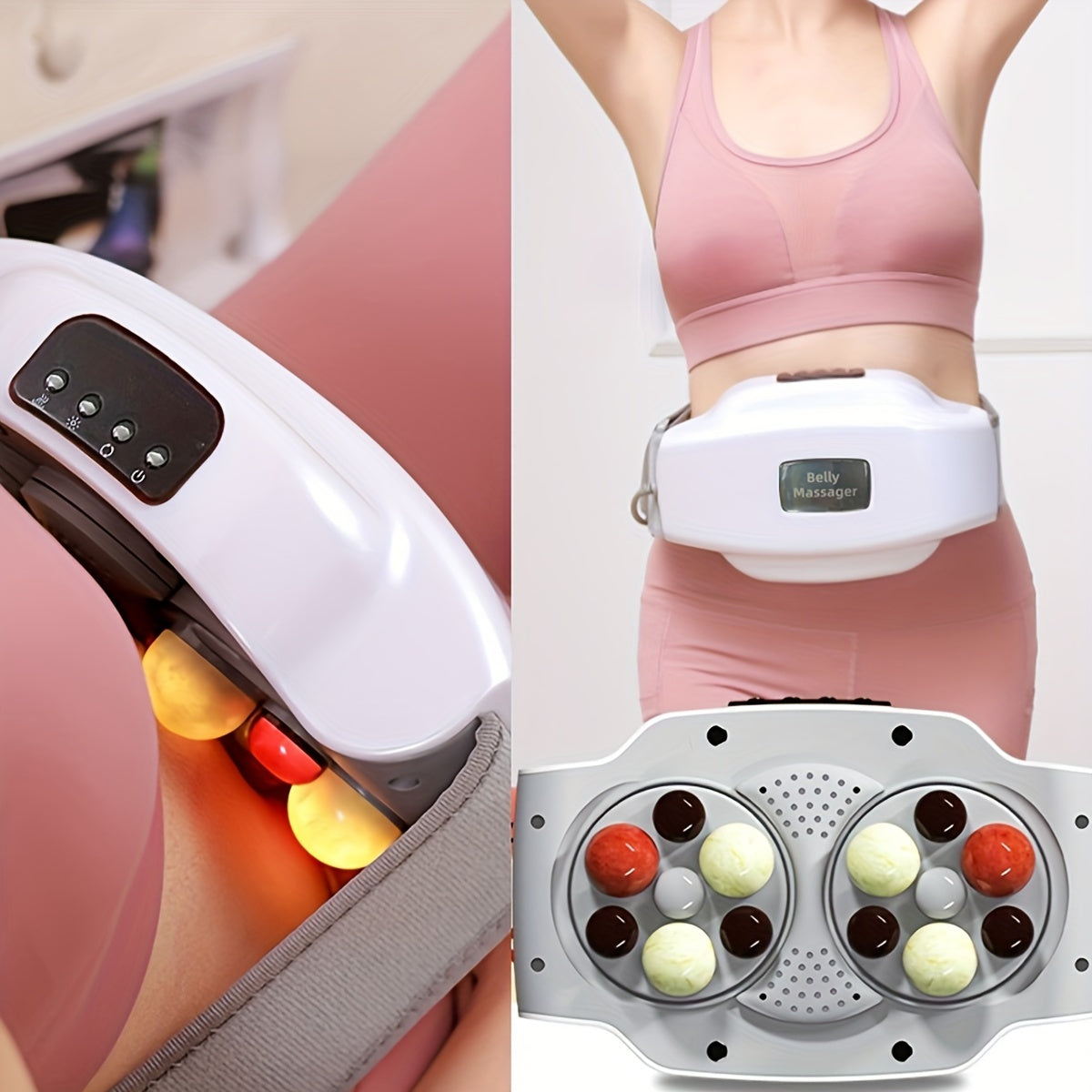 NNETM USB-Rechargeable Abdominal Massager with Stone Kneading(White)